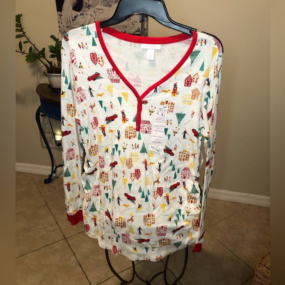 NWT LC Lauren Conrad Maternity Christmas Pajama Top M